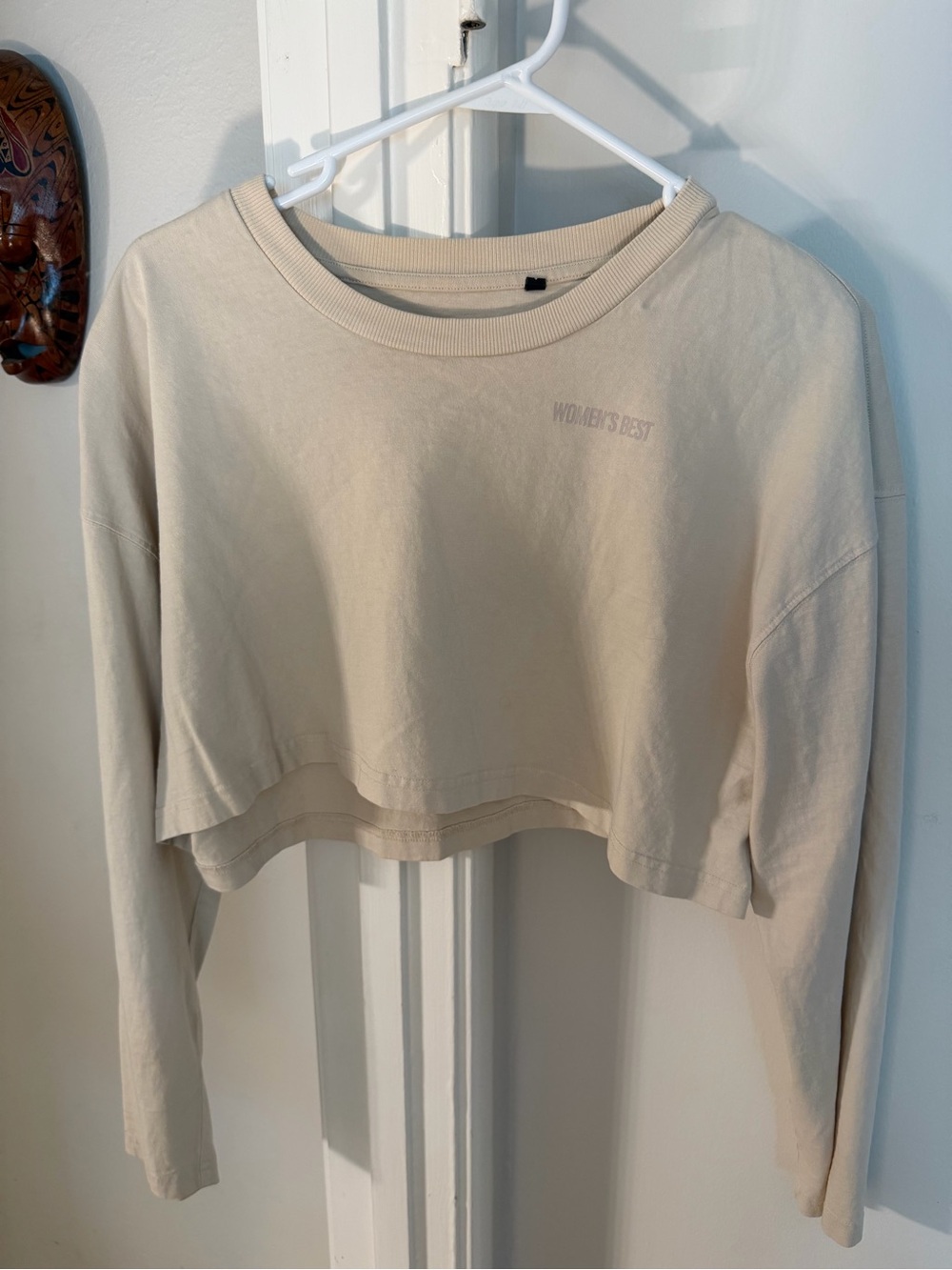 Cropped Long Sleeve Tee in Cream - Women's Casual Pullover
